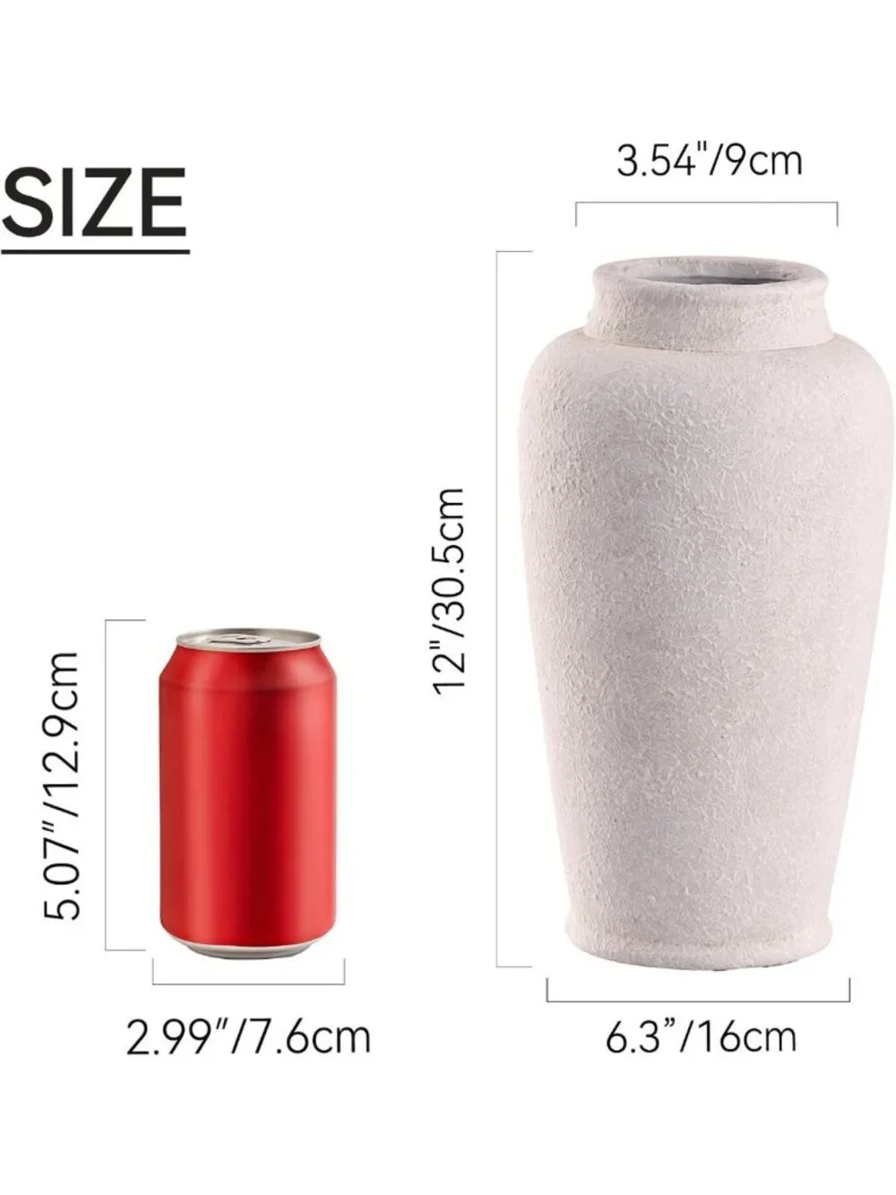 Rustic Large Ceramic Flower Vase - Tall Decorative Pottery for Home Decor, 12